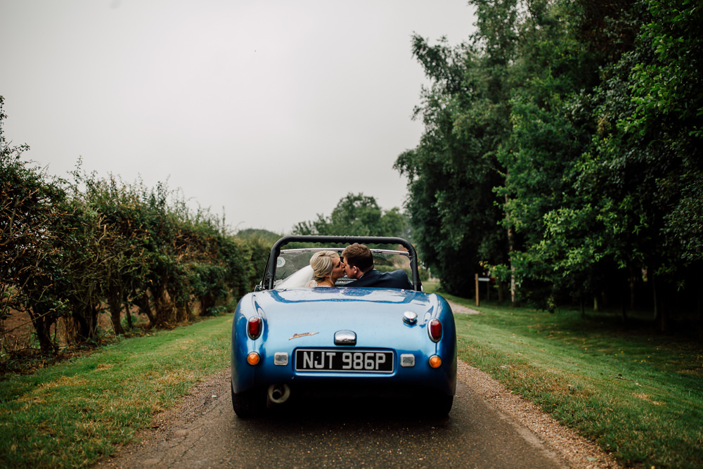 Convertible Car Transport Classic Blue Barff Country House Wedding Sarah Beth Photo