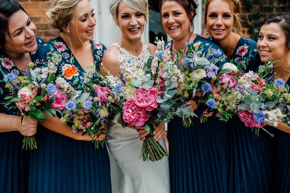 Bouquet Flowers Bride Brida Pink Yellow Blue Peony Peonies Eucalyptus Bridesmaids Barff Country House Wedding Sarah Beth Photo