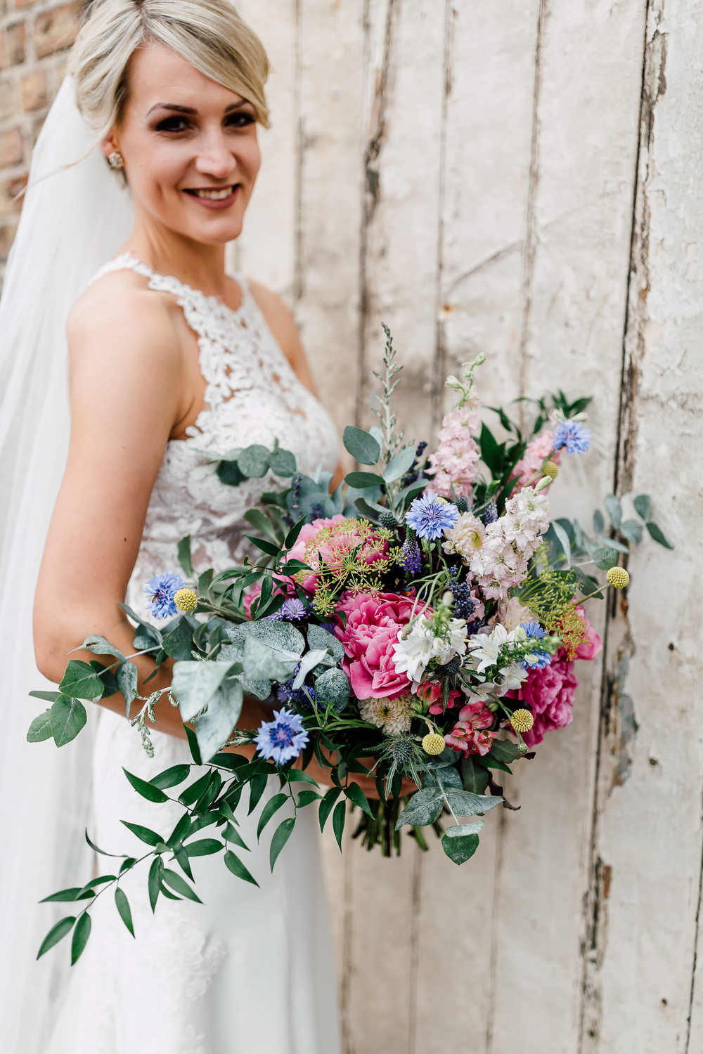 Bouquet Flowers Bride Brida Pink Yellow Blue Peony Peonies Eucalyptus Barff Country House Wedding Sarah Beth Photo