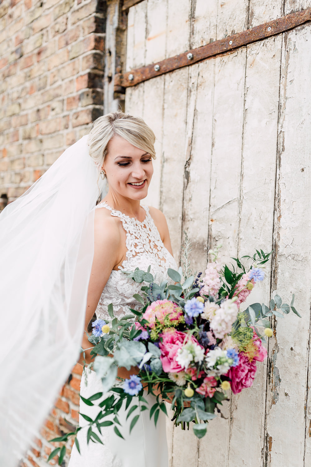 Bride Bridal Dress Gown Essense of Australia Halterneck Lace Veil Barff Country House Wedding Sarah Beth Photo