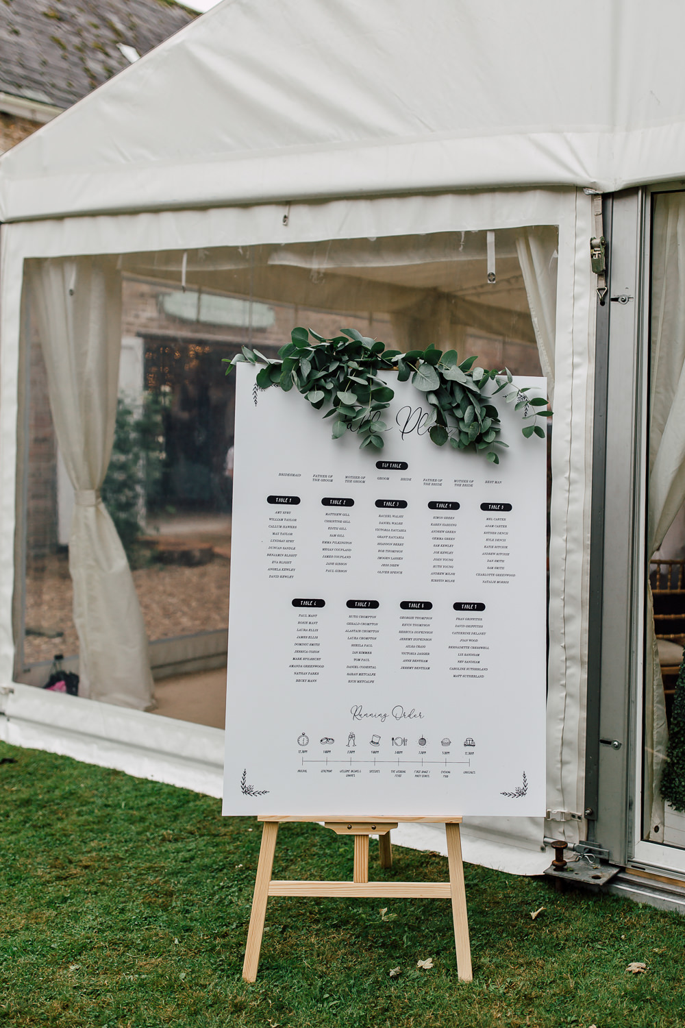 Table Plan Seating Chart Calligraphy Greenery Foliage Barff Country House Wedding Sarah Beth Photo