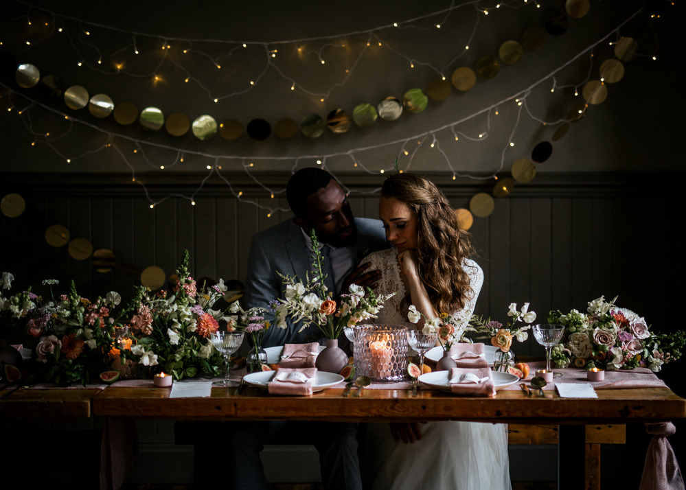 Table Flowers Peach White Candles Centrepiece Decor Decoration Table Tablescape Fairy Lights Blush Pink Wedding Ideas Meghan Lorna