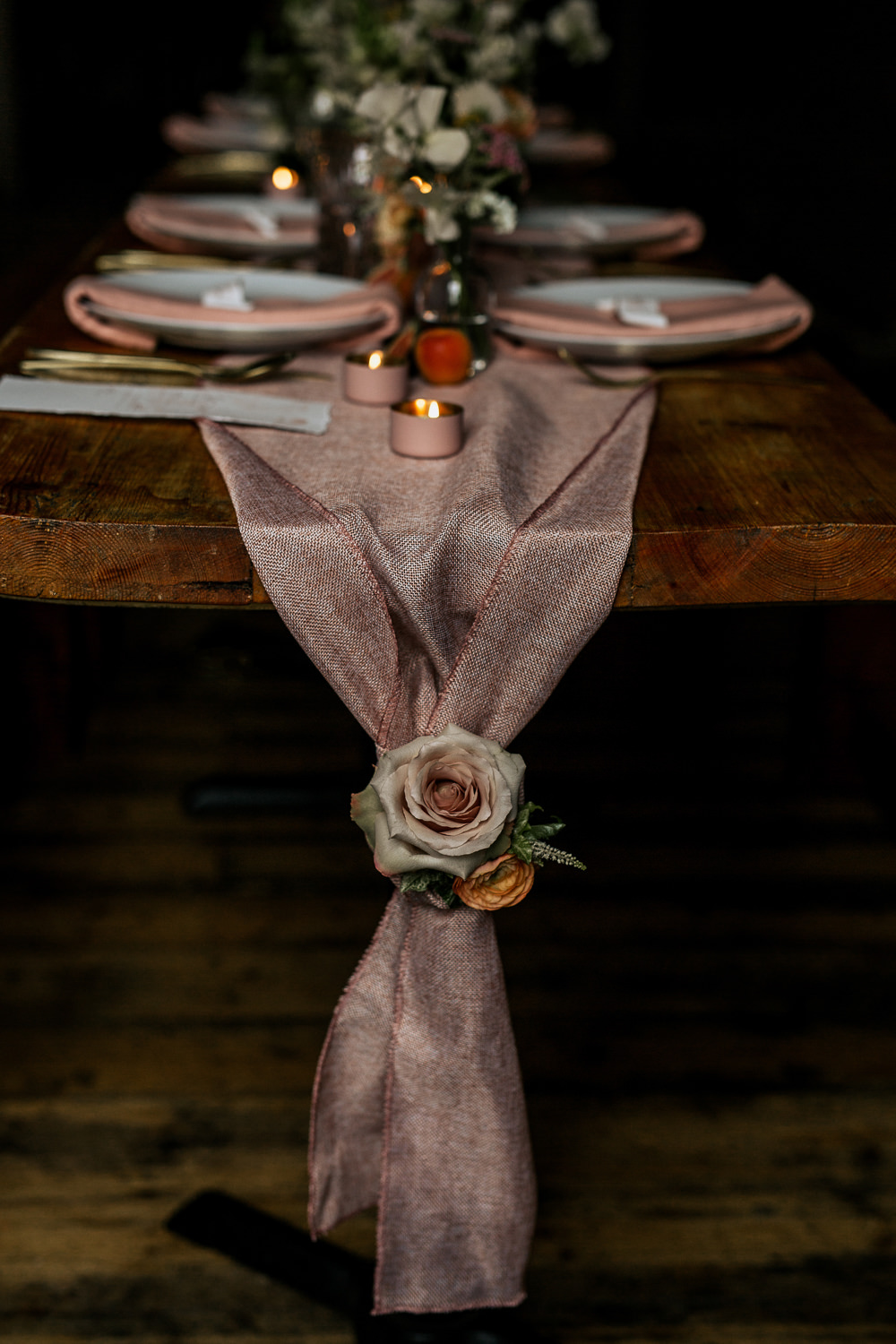 Table Cloth Runner Silk Flower Candles Blush Pink Wedding Ideas Meghan Lorna