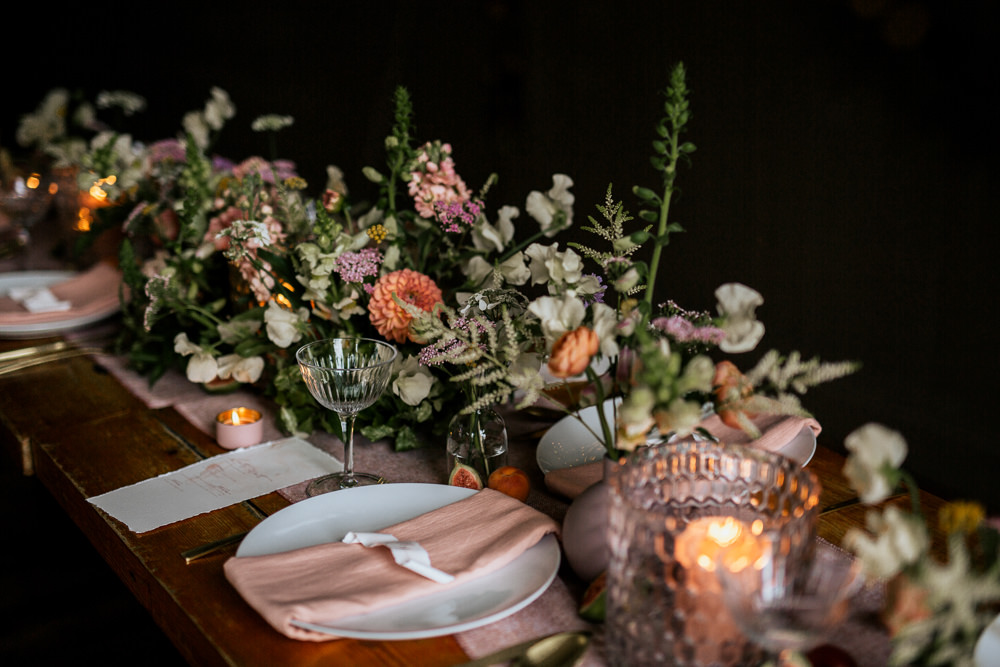 Table Flowers Peach White Candles Centrepiece Decor Decoration Blush Pink Wedding Ideas Meghan Lorna