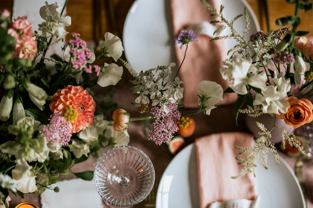 Table Flowers Peach White Candles Centrepiece Decor Decoration Blush Pink Wedding Ideas Meghan Lorna