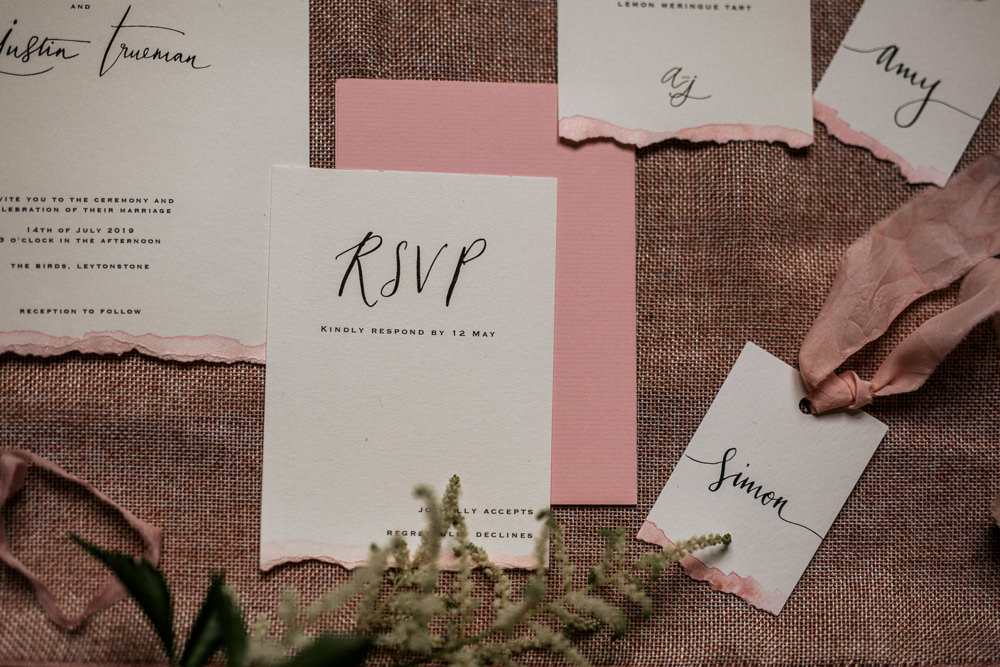 Stationery Invite Invitations Calligraphy Ribbon Flat Lay Suite Blush Pink Wedding Ideas Meghan Lorna