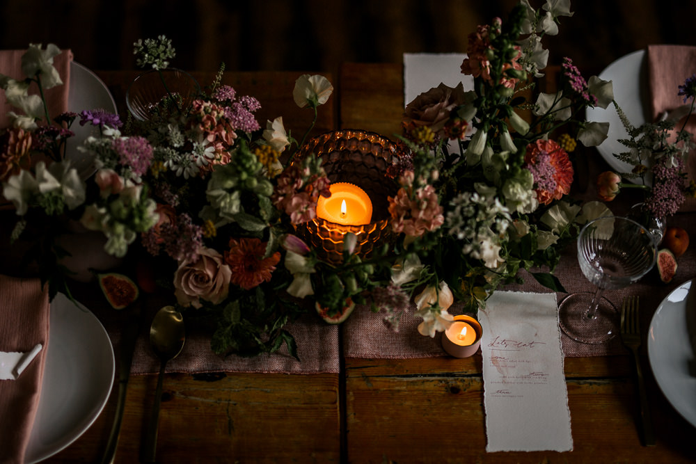 Table Flowers Peach White Candles Centrepiece Decor Decoration Blush Pink Wedding Ideas Meghan Lorna