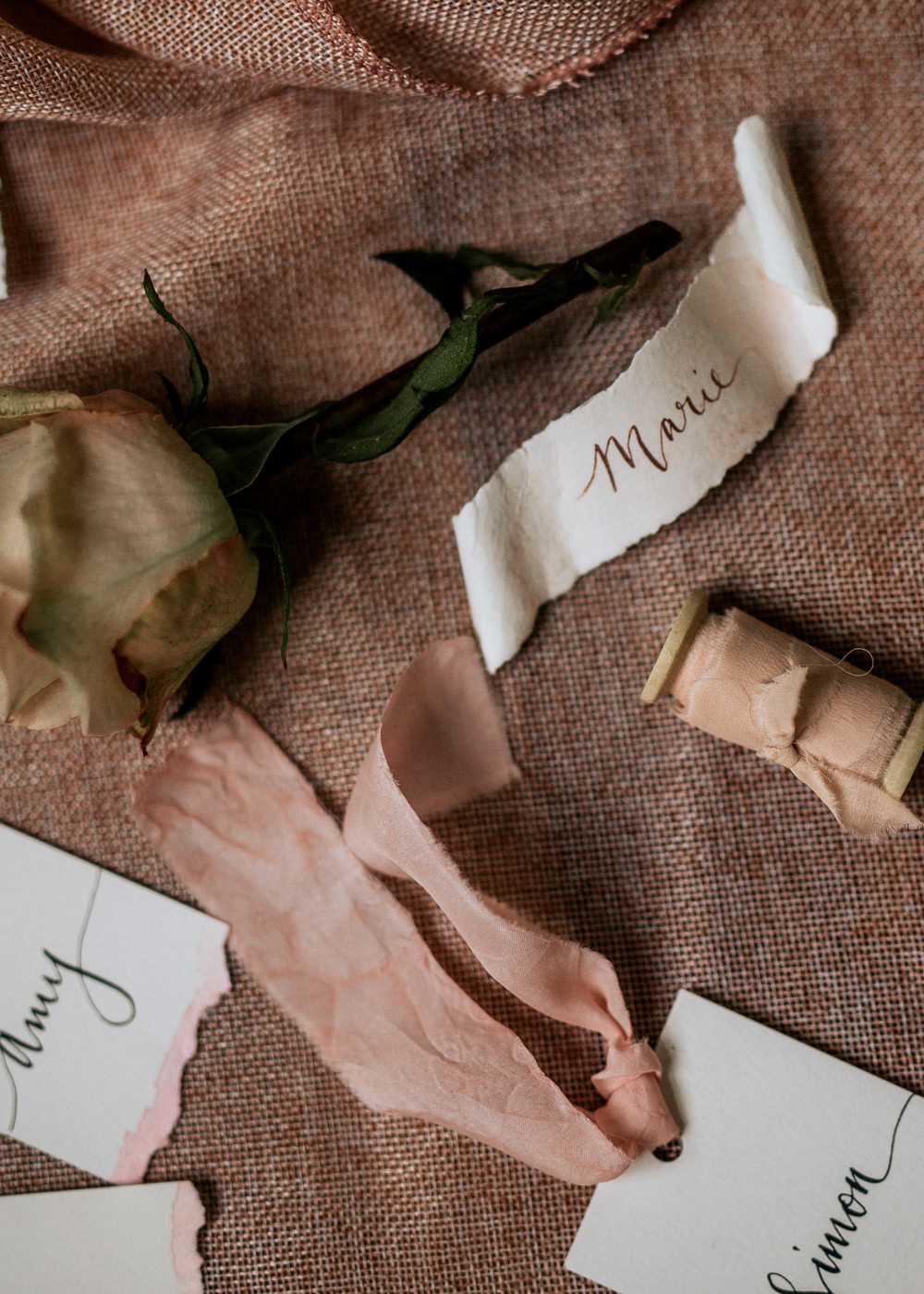 Stationery Invite Invitations Calligraphy Ribbon Flat Lay Suite Blush Pink Wedding Ideas Meghan Lorna