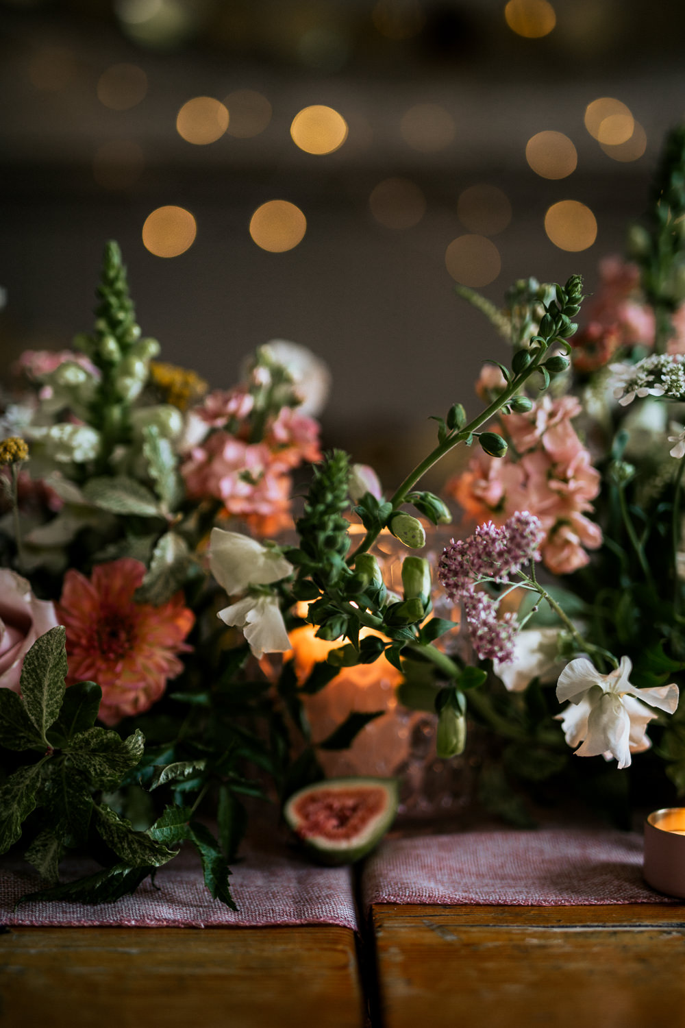 Table Flowers Peach White Candles Centrepiece Decor Decoration Fruit Blush Pink Wedding Ideas Meghan Lorna