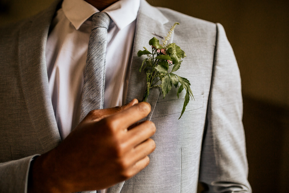 Groom Suit Grey Tie Buttonhole Flowers Blush Pink Wedding Ideas Meghan Lorna