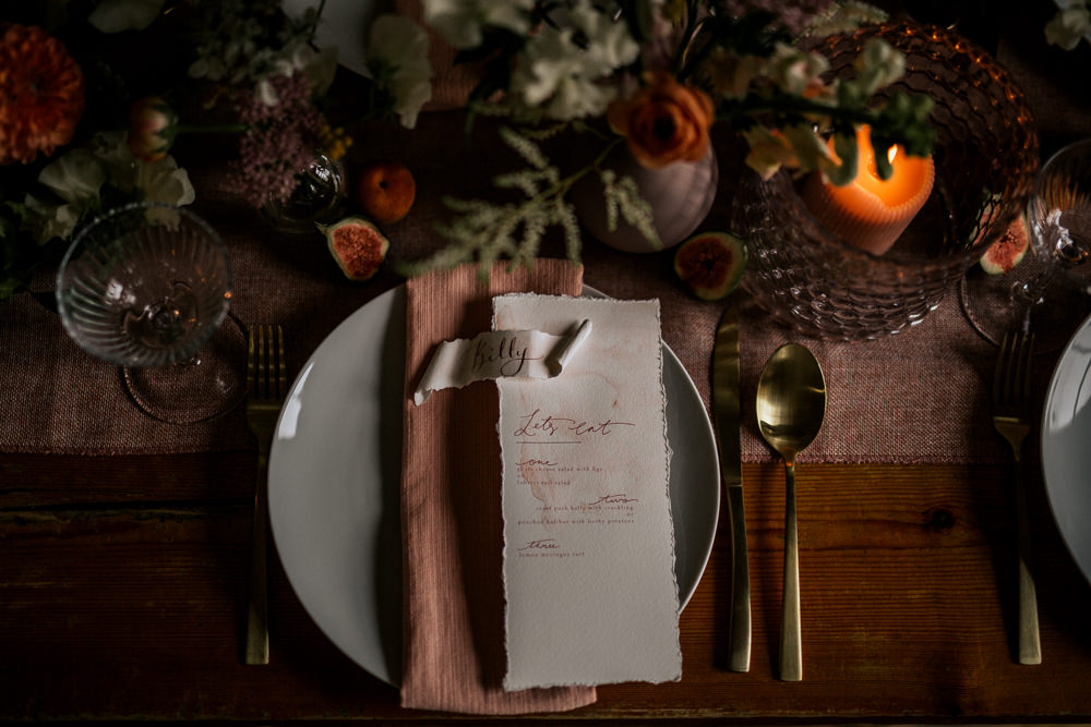 Place Setting Decor Napkin Calligraphy Place Name Card Flowers Fruit Blush Pink Wedding Ideas Meghan Lorna