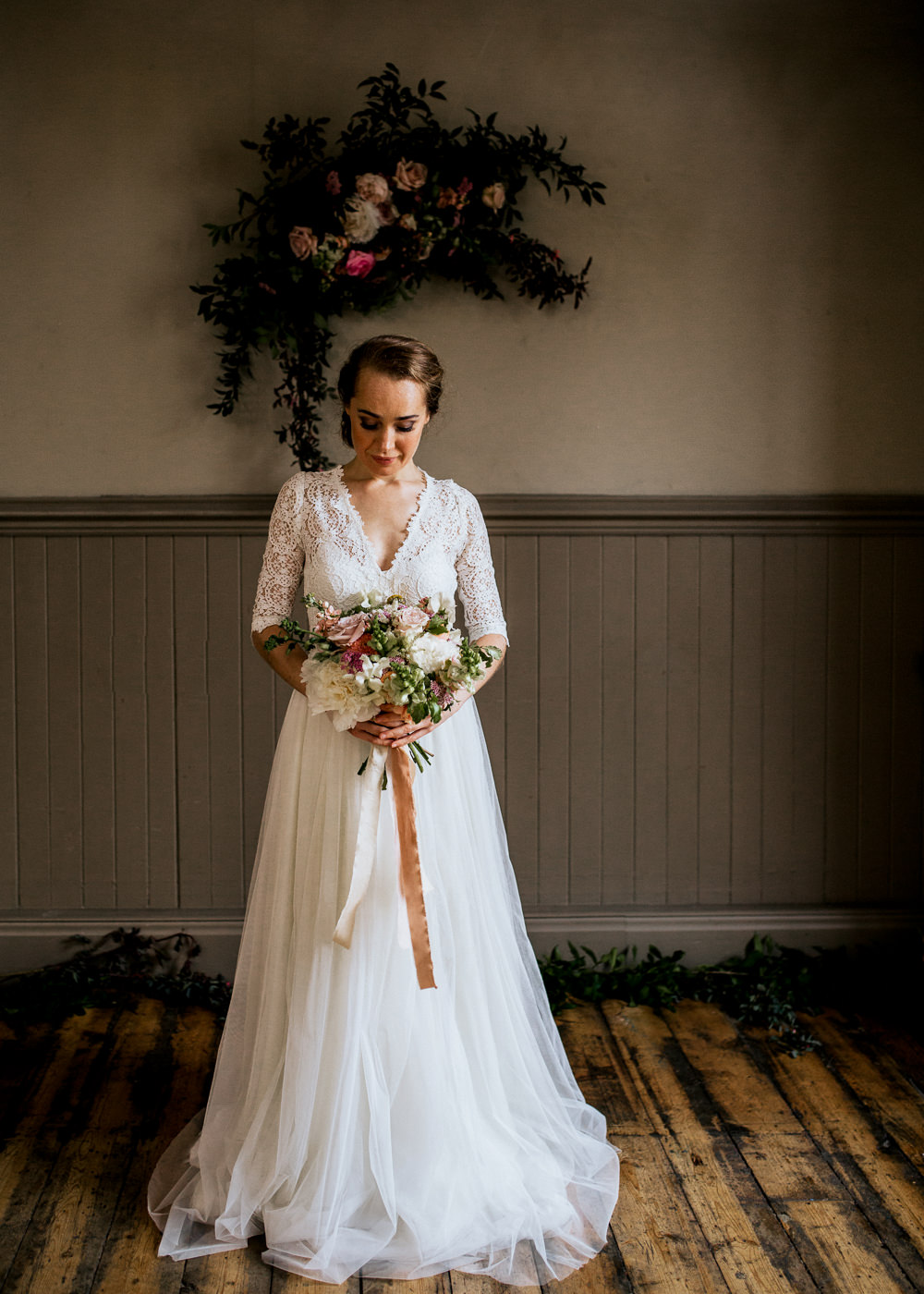 Bride Bridal Dress Gown Lace Sleeves Two Piece Top Skirt Bridal Separates Blush Pink Wedding Ideas Meghan Lorna