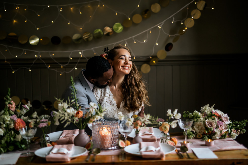 Table Flowers Peach White Candles Centrepiece Decor Decoration Table Tablescape Fairy Lights Blush Pink Wedding Ideas Meghan Lorna