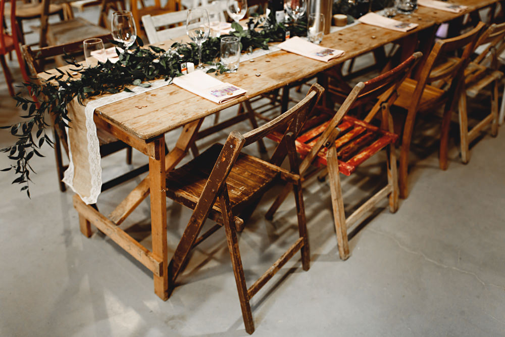 Long Tables Decor Decoration Greenery Foliage Swag Runner Garland Lace Hessian Burlap Fold Up Chairs Calke Abbey Wedding HBA Photography