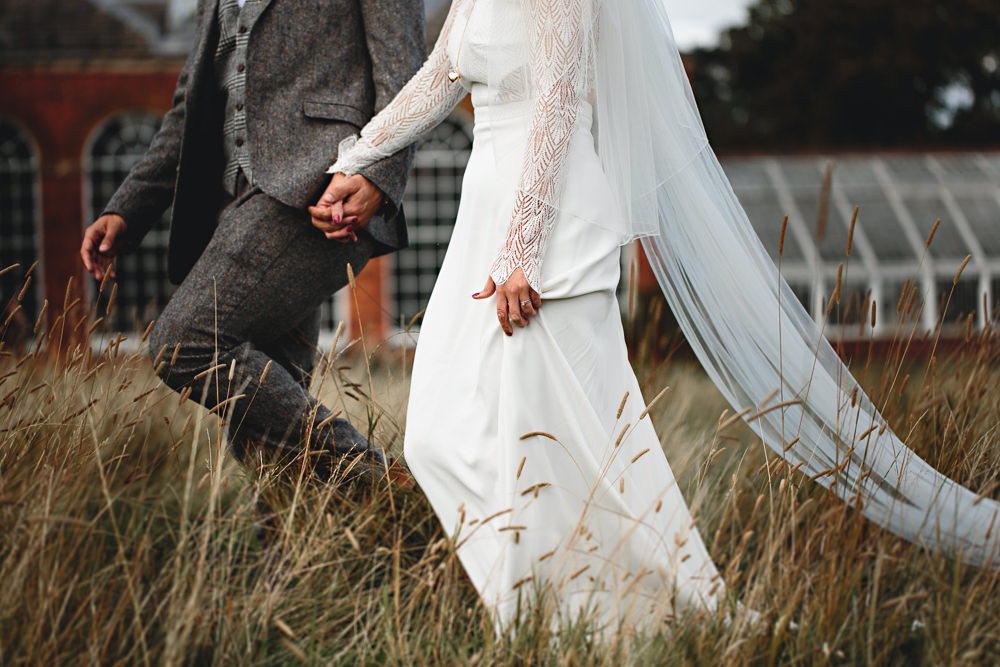 Dress Gown Bride Bridal Rembo Styling Long Sleeves Lace Calke Abbey Wedding HBA Photography