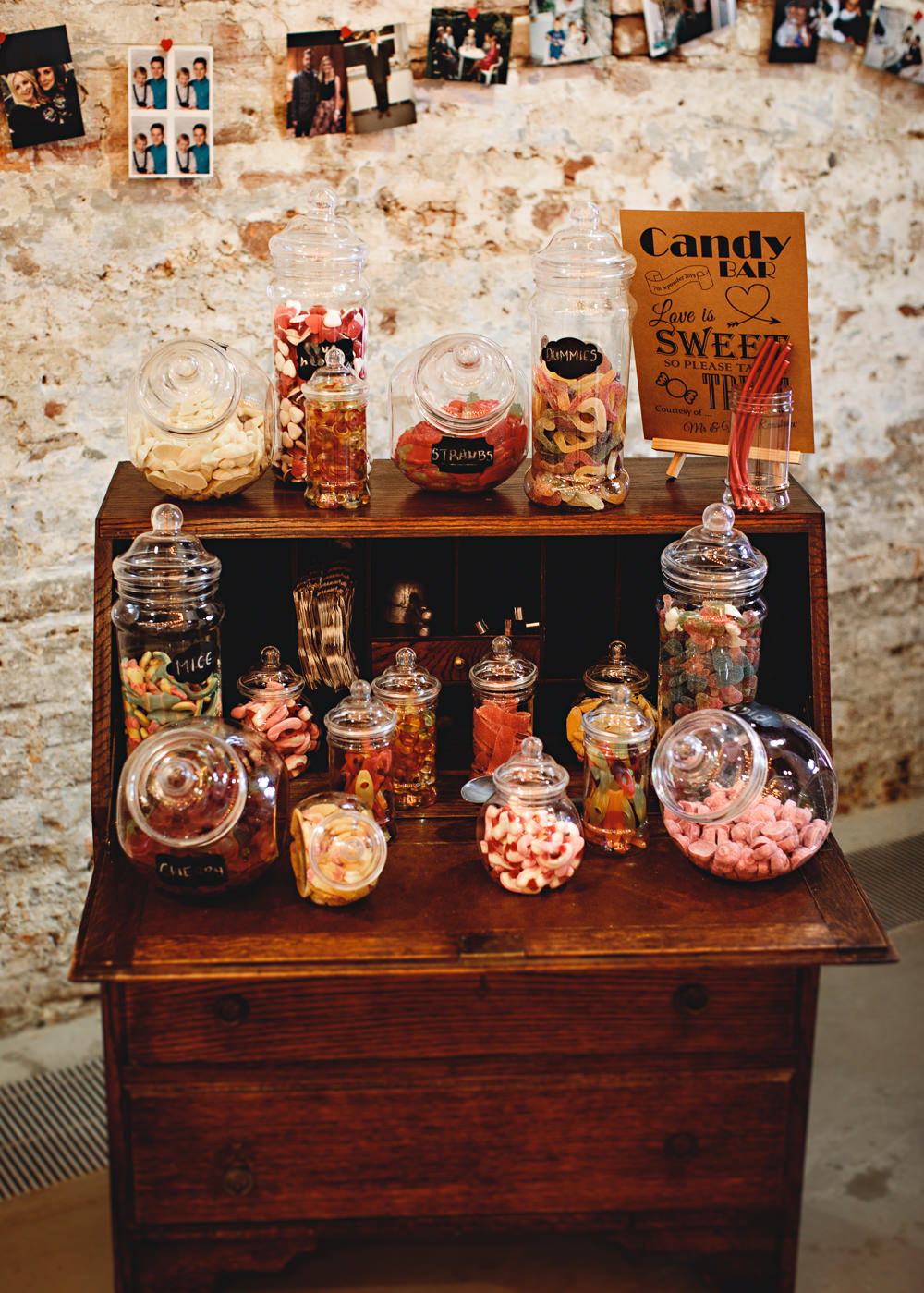 Sweets Sweetie Bar Stand Table Station Calke Abbey Wedding HBA Photography
