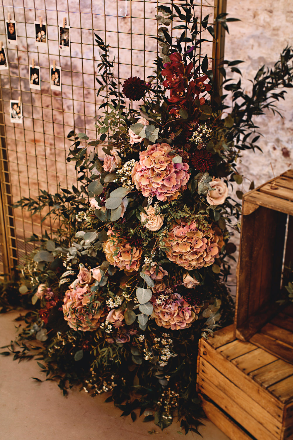 Flowers Rose Astilbe Dahlia Blush Burgundy Hydrangea Calke Abbey Wedding HBA Photography