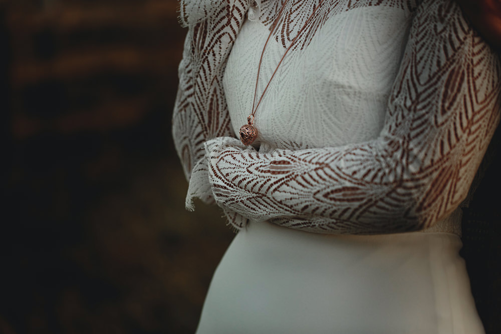 Dress Gown Bride Bridal Rembo Styling Long Sleeves Lace Necklace Calke Abbey Wedding HBA Photography