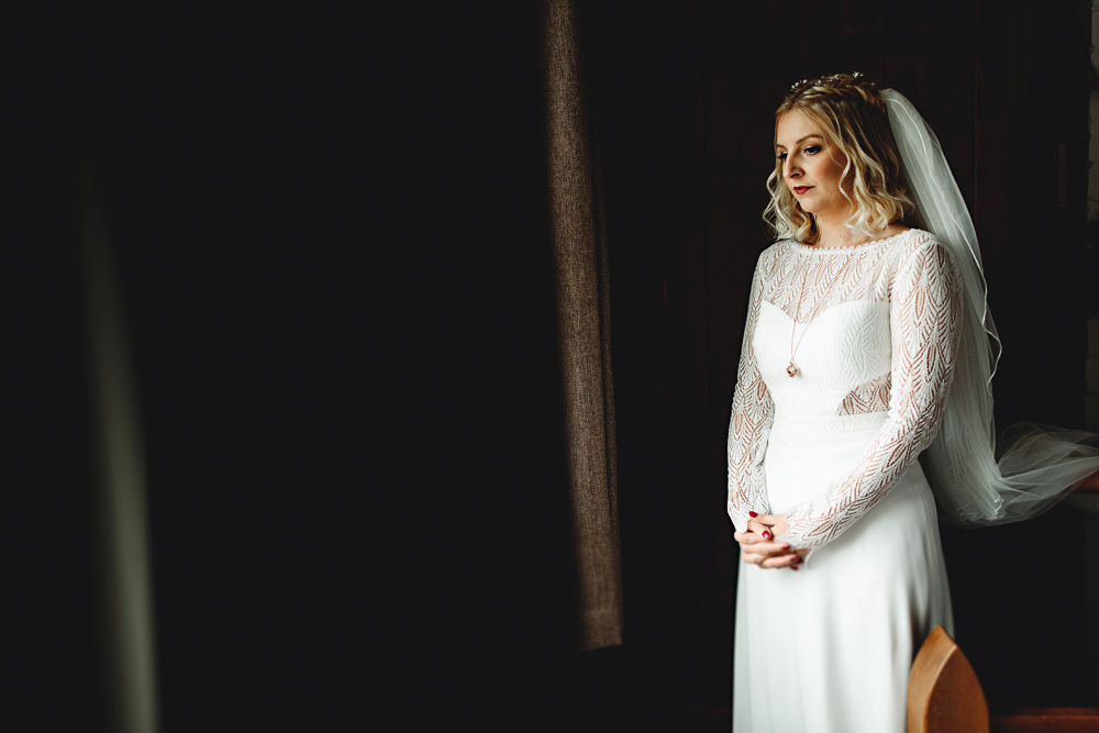 Dress Gown Bride Bridal Rembo Styling Long Sleeves Lace Calke Abbey Wedding HBA Photography