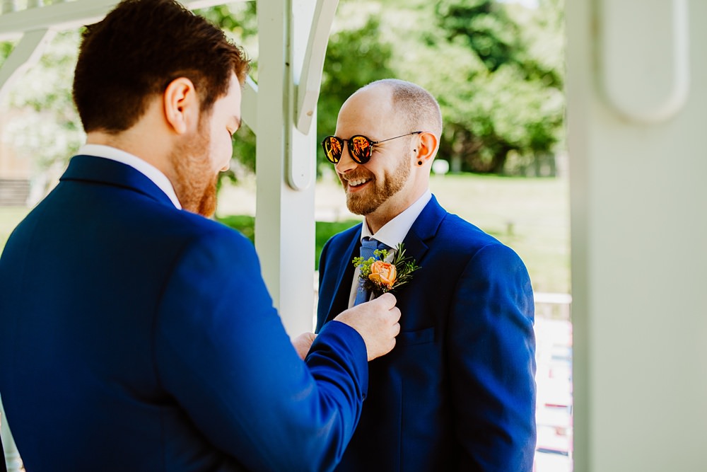 Groom Groomsmen Suit Blue Canonteign Falls Wedding Holly Collings Photography