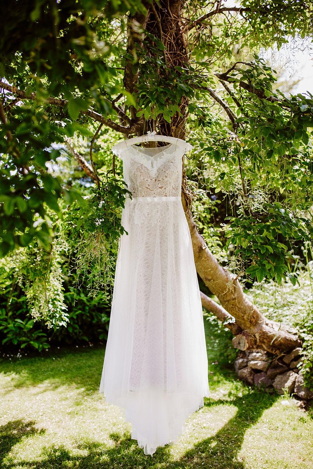 Dress Gown Bride Bridal Lace Tulle Farah Watters Illusion Canonteign Falls Wedding Holly Collings Photography