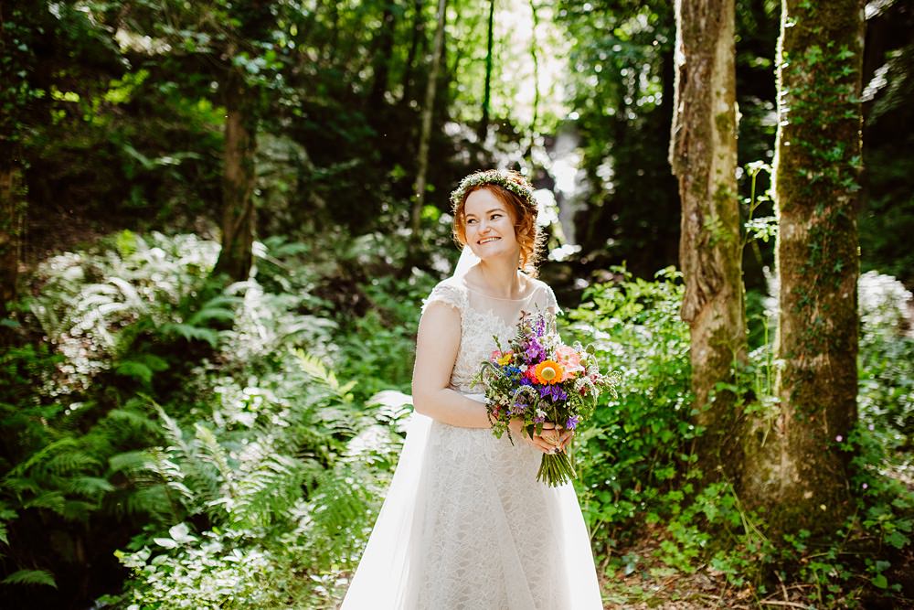 Dress Gown Bride Bridal Lace Tulle Farah Watters Illusion Canonteign Falls Wedding Holly Collings Photography