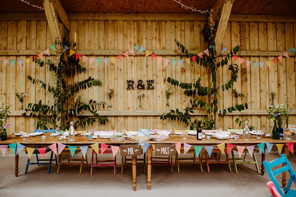 Top Table Bunting Colourful Canonteign Falls Wedding Holly Collings Photography