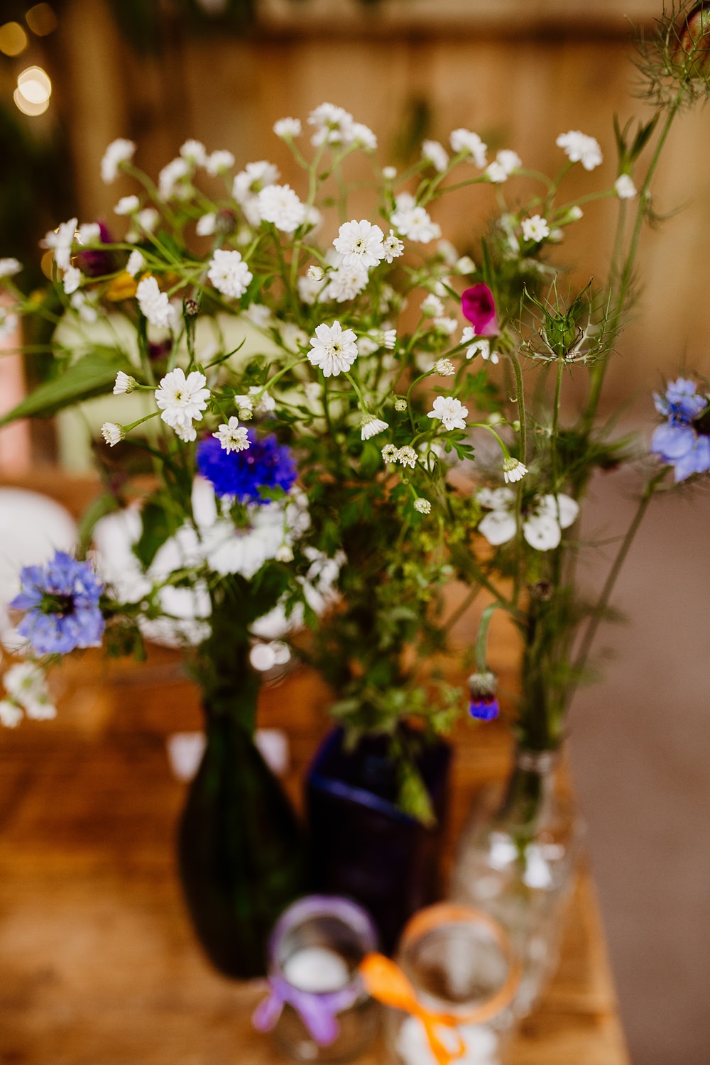 Wildflowers Flowers Bottles Centrepiece Decor Decoration Canonteign Falls Wedding Holly Collings Photography