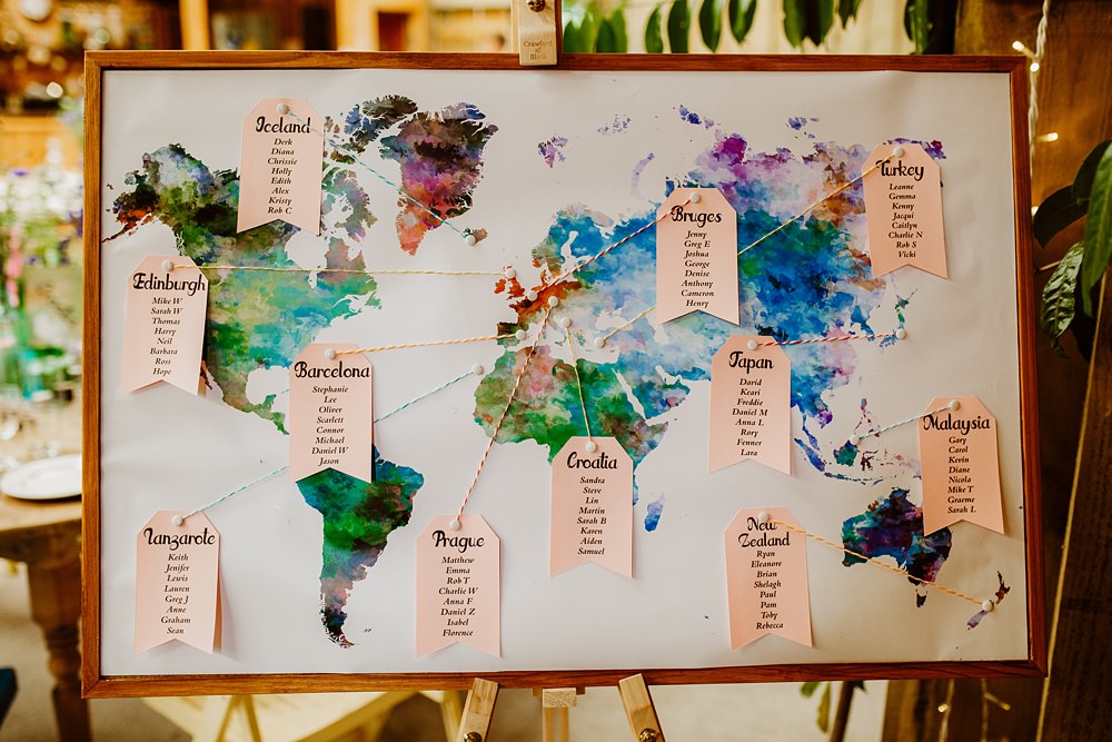 Map Travel Table Plan Seating Chart Watercolour Canonteign Falls Wedding Holly Collings Photography