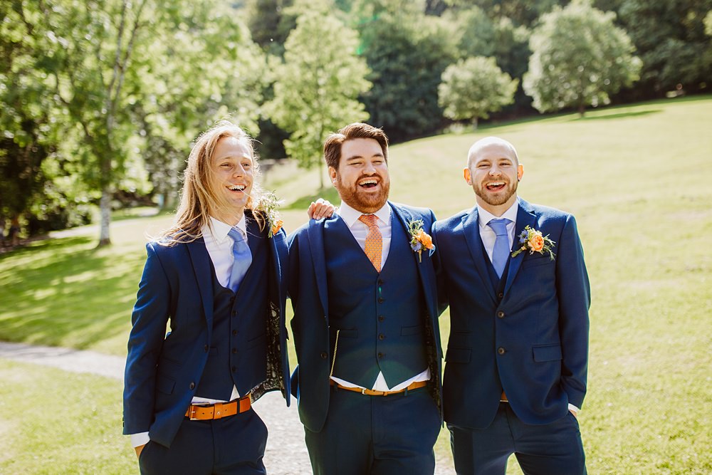 Groom Groomsmen Suit Blue Canonteign Falls Wedding Holly Collings Photography
