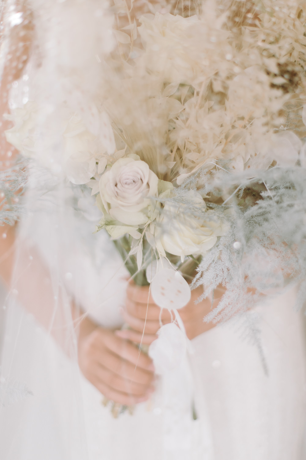 Bouquet Flowers Bride Bridal Pampas Grass Greenery Foliage Rose White Celestial Wedding Ideas Christine Thirdwheeling