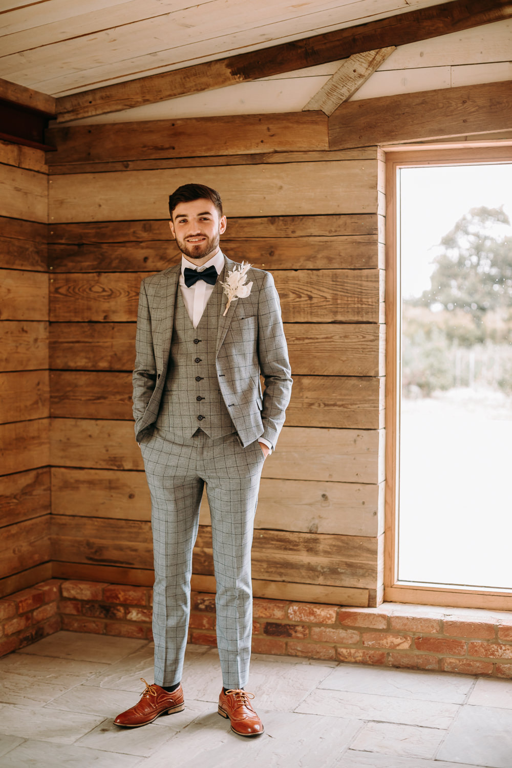Groom Suit Grey Check Bow Tie Celestial Wedding Ideas Christine Thirdwheeling