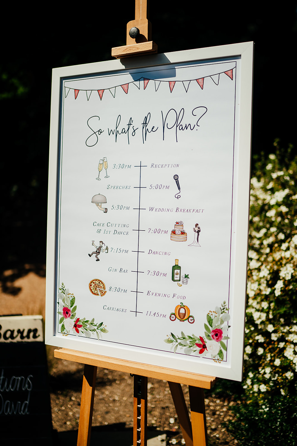 Timings Order Day Sign Signs Signage Clock Barn Wedding Angela Ward Brown