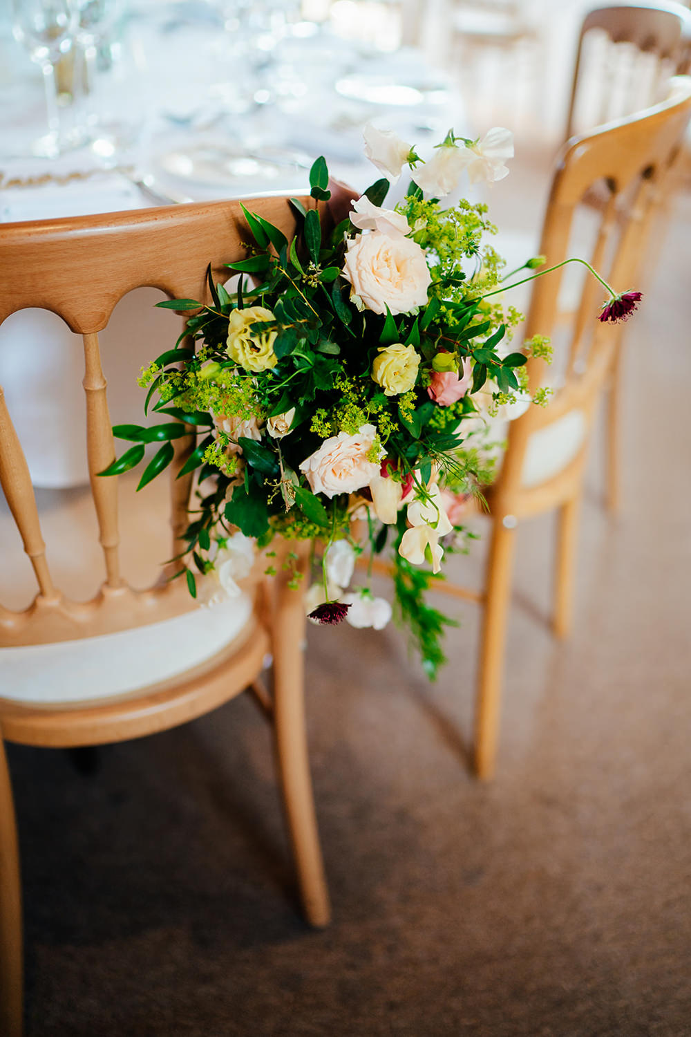 Chair Flowers Rose Greenery Clock Barn Wedding Angela Ward Brown