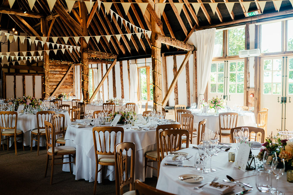 Round Tables Bunting Clock Barn Wedding Angela Ward Brown