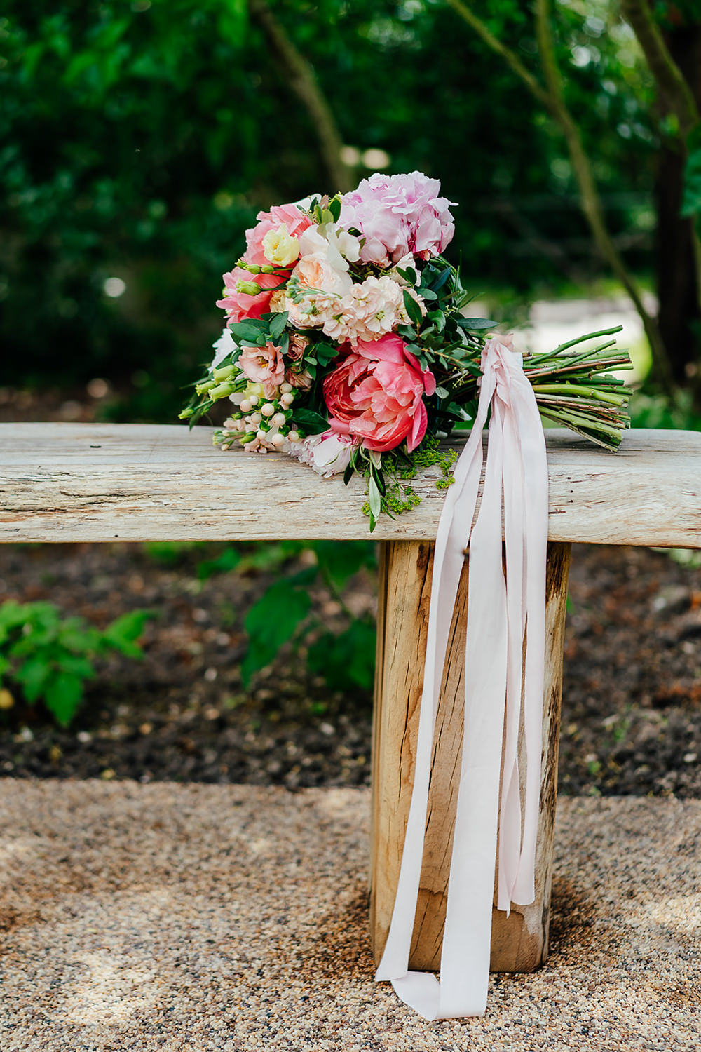 Bouquet Flowers Bride Bridal Peony Peonies Coral Charm Rose Ribbon Clock Barn Wedding Angela Ward Brown