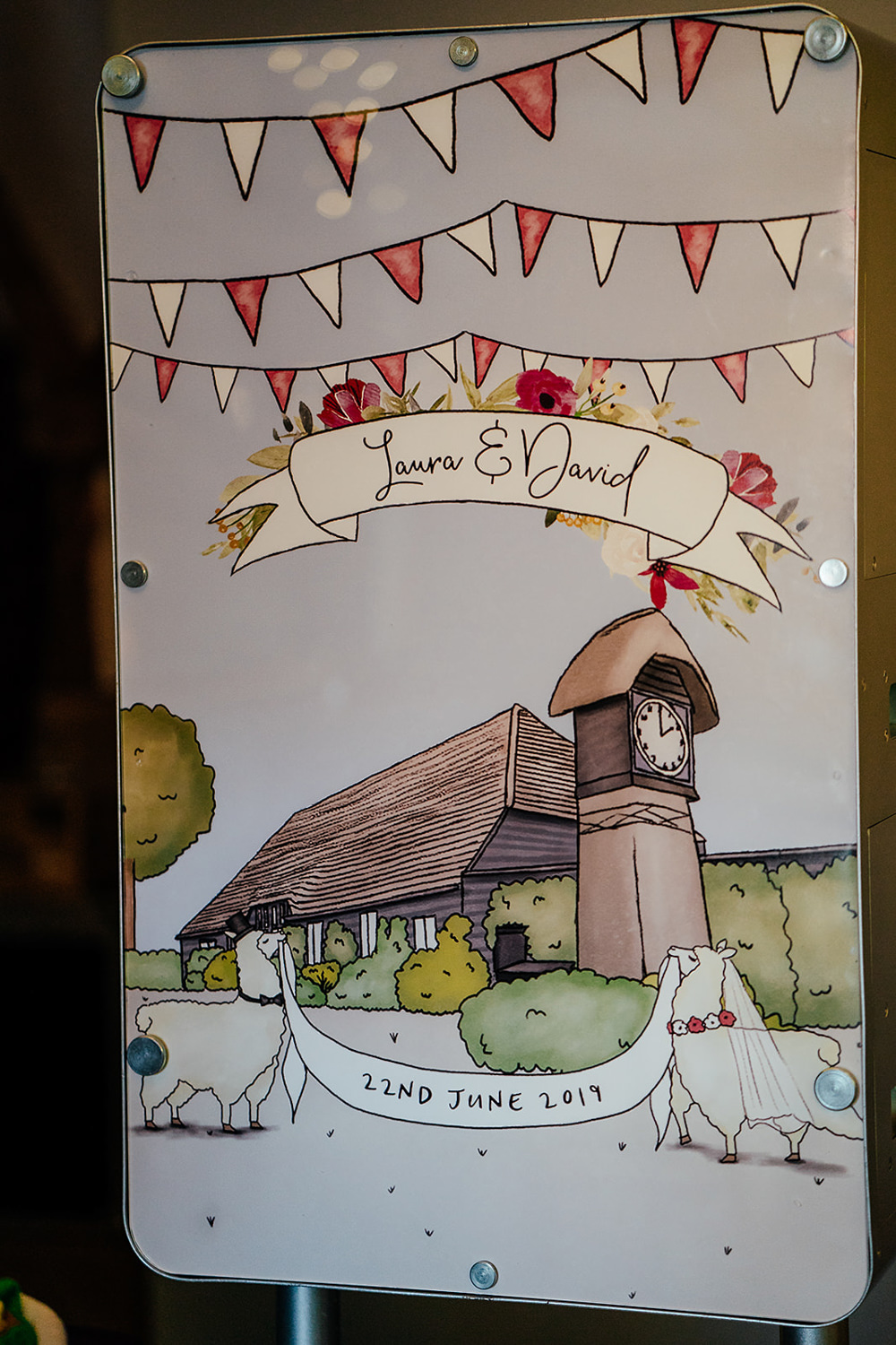 Photo Booth Backdrop Illustrated Venue Clock Barn Wedding Angela Ward Brown