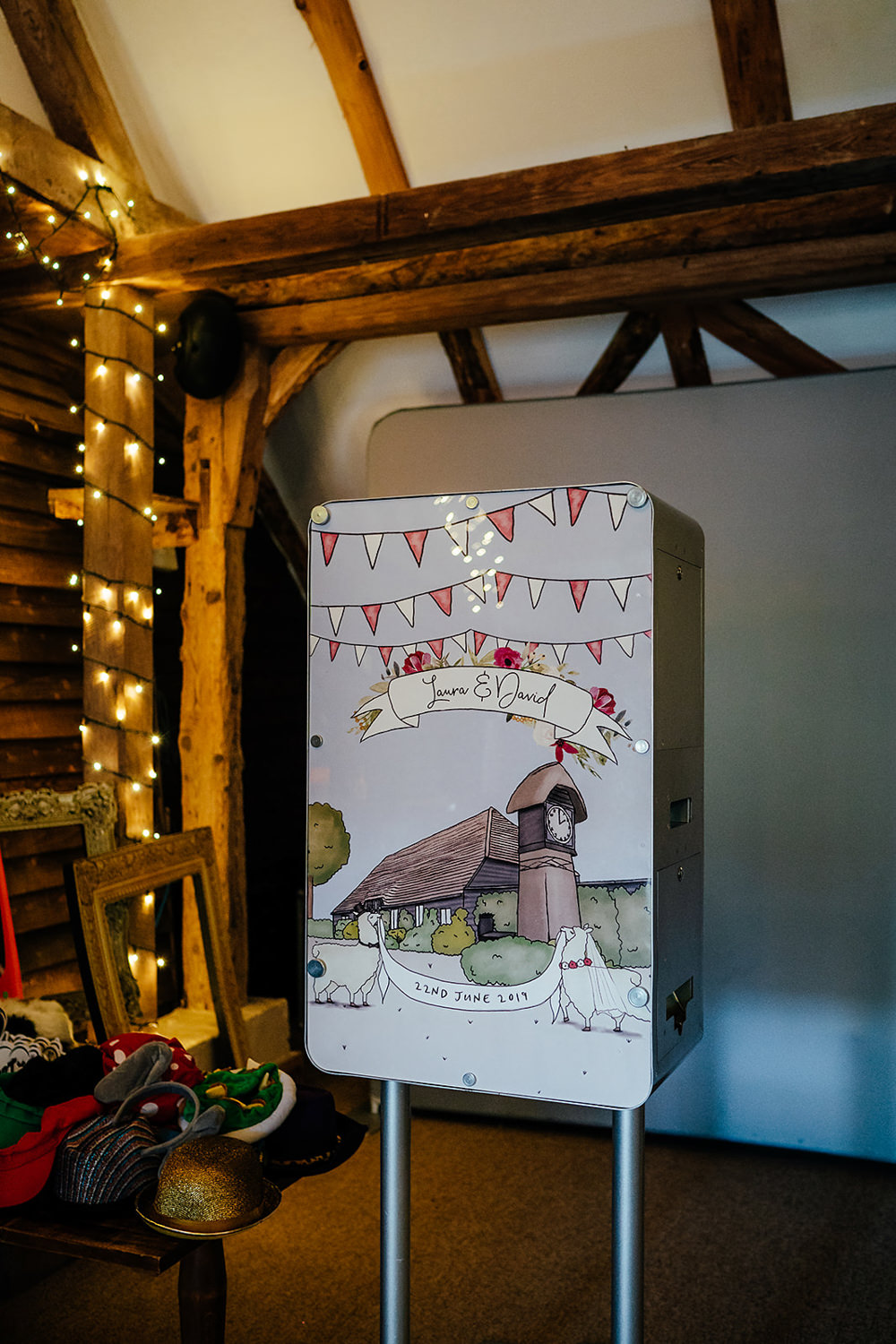 Photo Booth Backdrop Illustrated Venue Clock Barn Wedding Angela Ward Brown