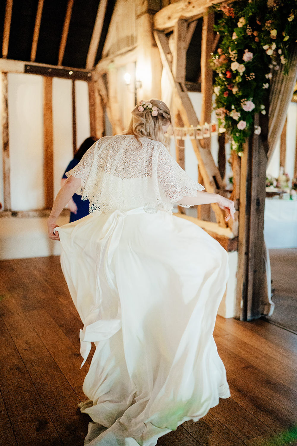 Dress Gown Bride Bridal Charlie Brear Satin Lace Overlay Beaded Belt Sleeves Clock Barn Wedding Angela Ward Brown