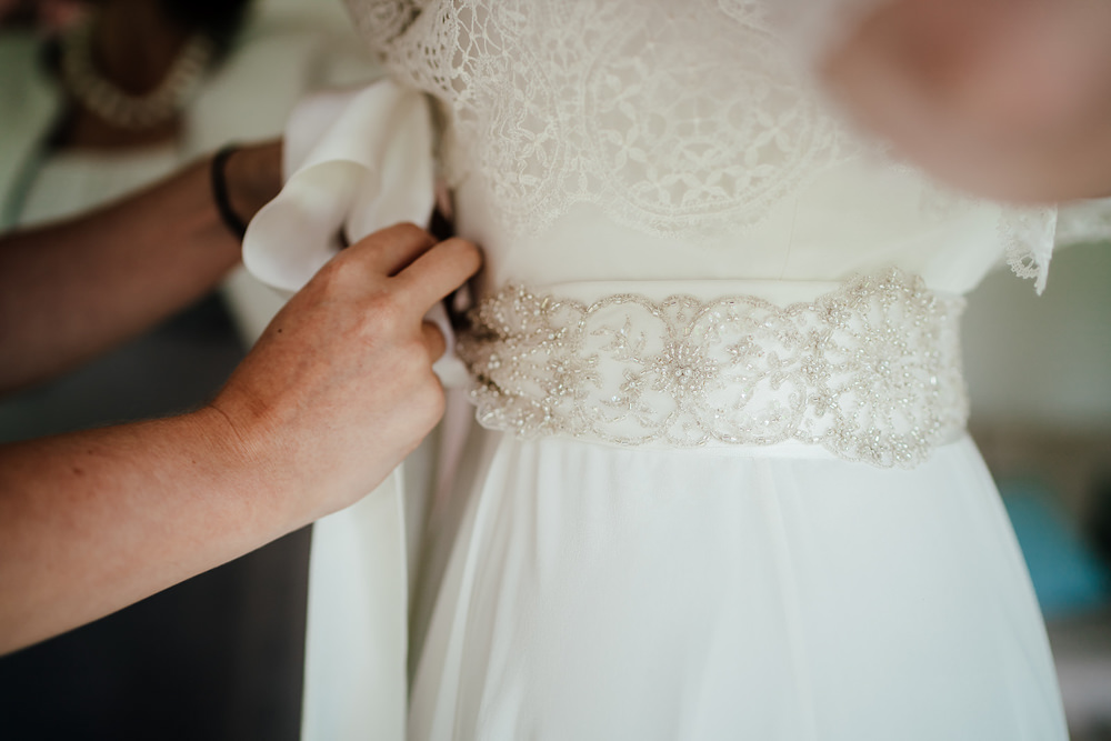 Dress Gown Bride Bridal Charlie Brear Satin Lace Overlay Beaded Belt Clock Barn Wedding Angela Ward Brown
