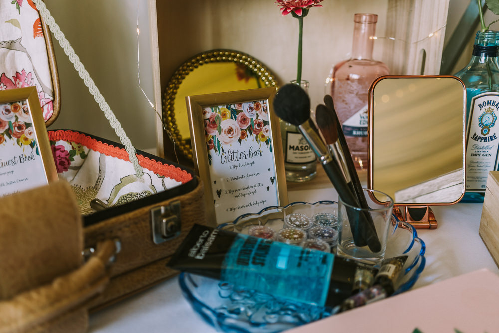 Glitter Make Up Crafty Village Hall Wedding Dot and Scolly Photography