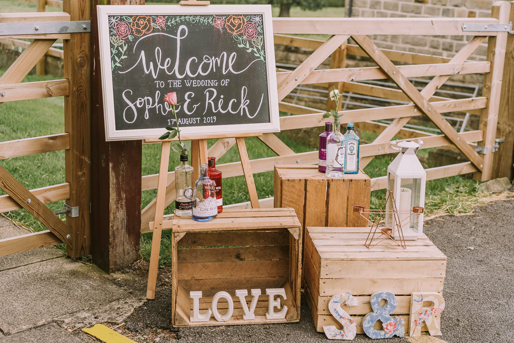 Sign Signs Signage Welcome Chalk Black Board Wooden Crates Decor Crafty Village Hall Wedding Dot and Scolly Photography