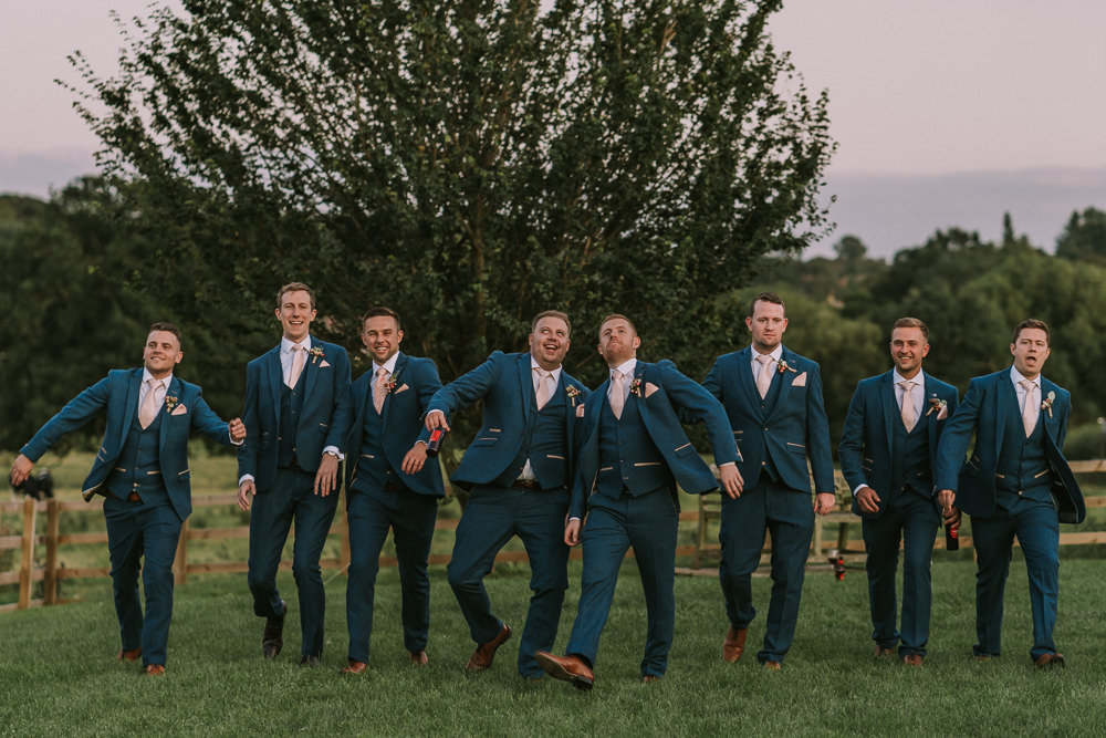 Groom Groomsmen Suit Blue Pink Tie Crafty Village Hall Wedding Dot and Scolly Photography