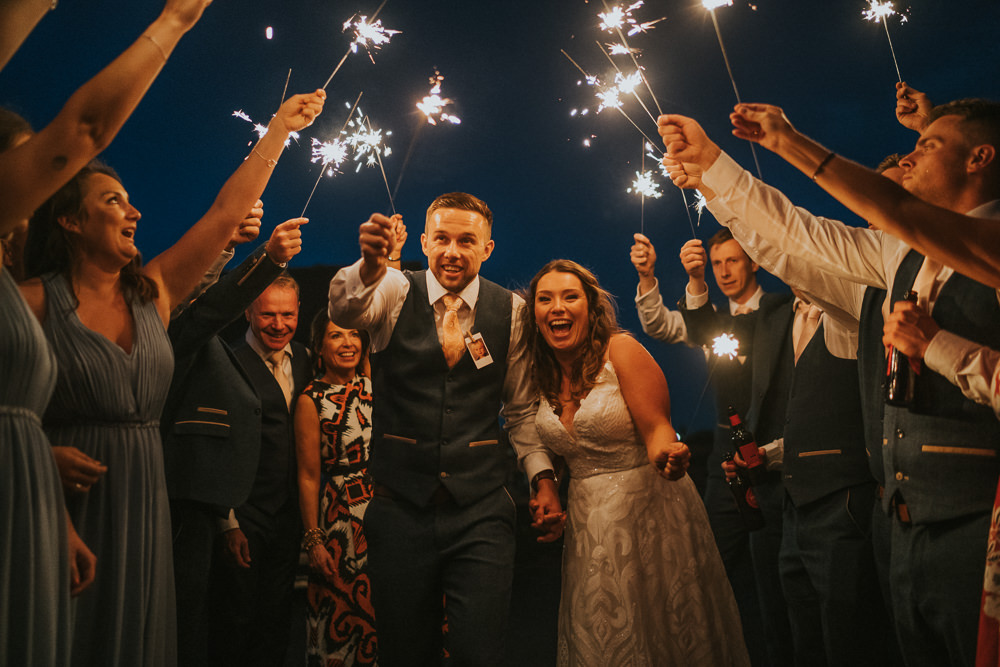 Sparklers Sparkler Exit Crafty Village Hall Wedding Dot and Scolly Photography