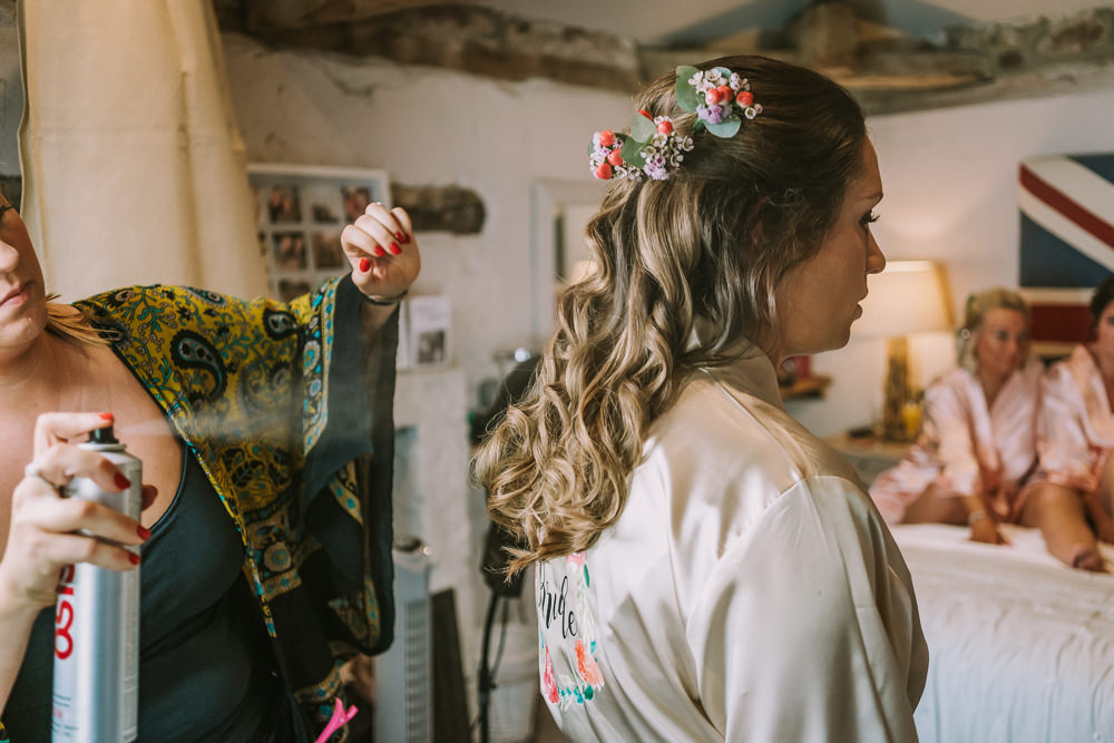 Bride Bridal Hair Flowers Waves Curls Crafty Village Hall Wedding Dot and Scolly Photography