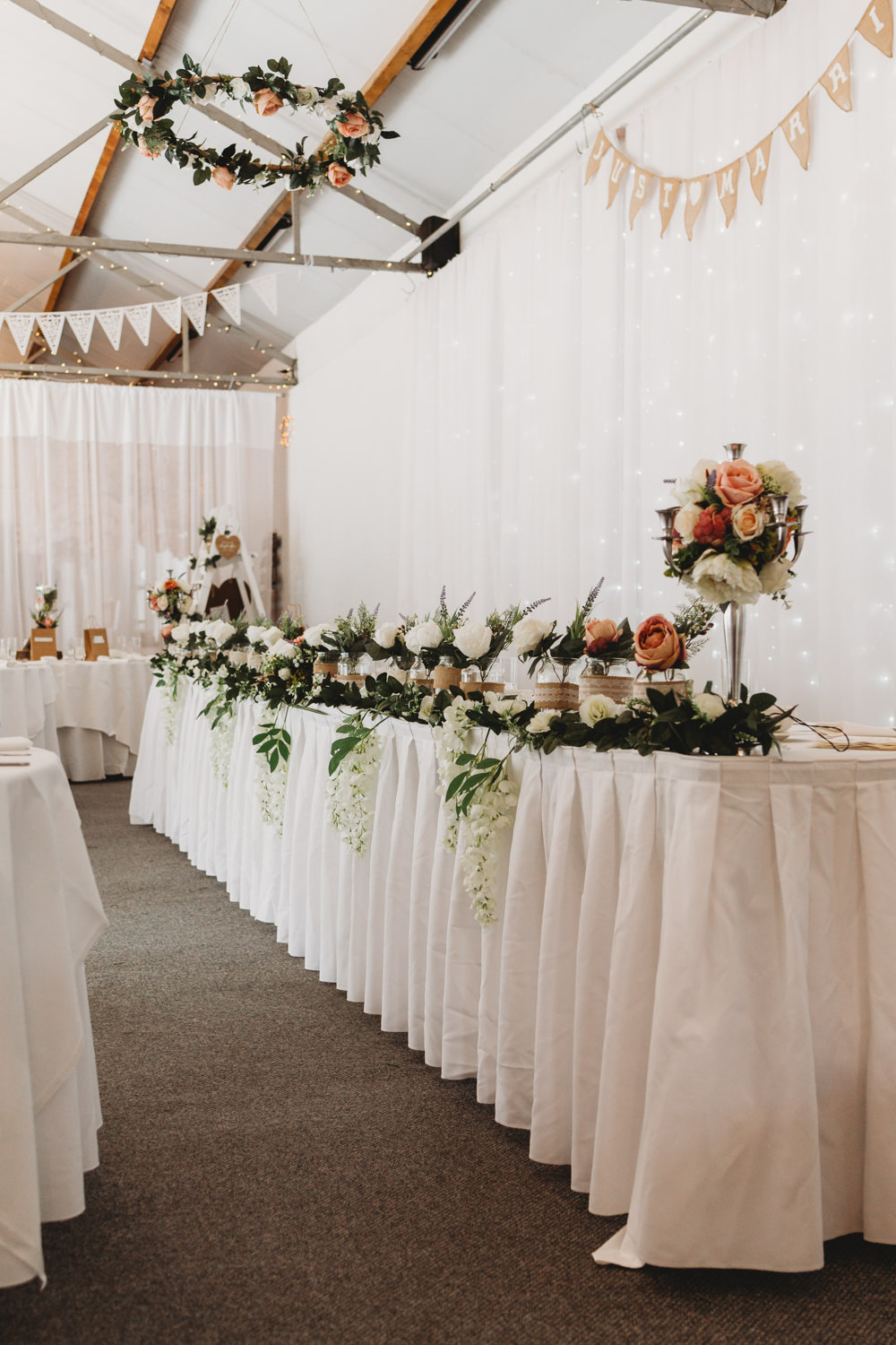 Top Table Flowers Crug Glas Country House Wedding Simon Murray Images