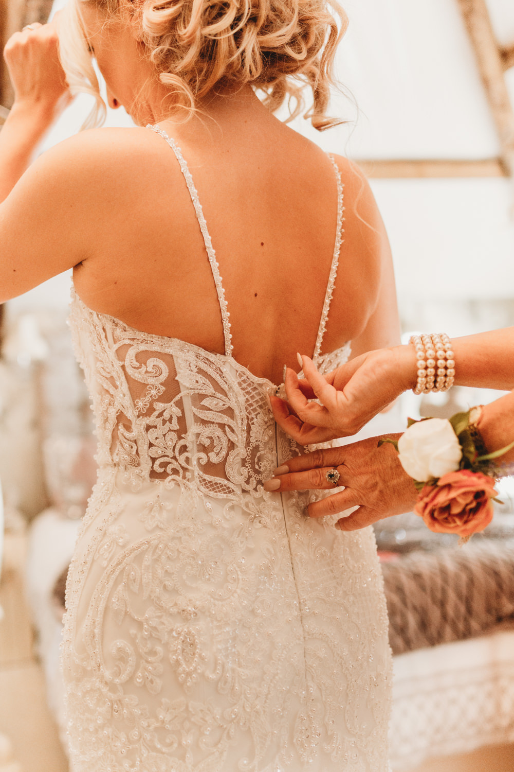 Dress Gown Bride Bridal Kenneth Winston Fishtail Fit Flare Straps Crug Glas Country House Wedding Simon Murray Images