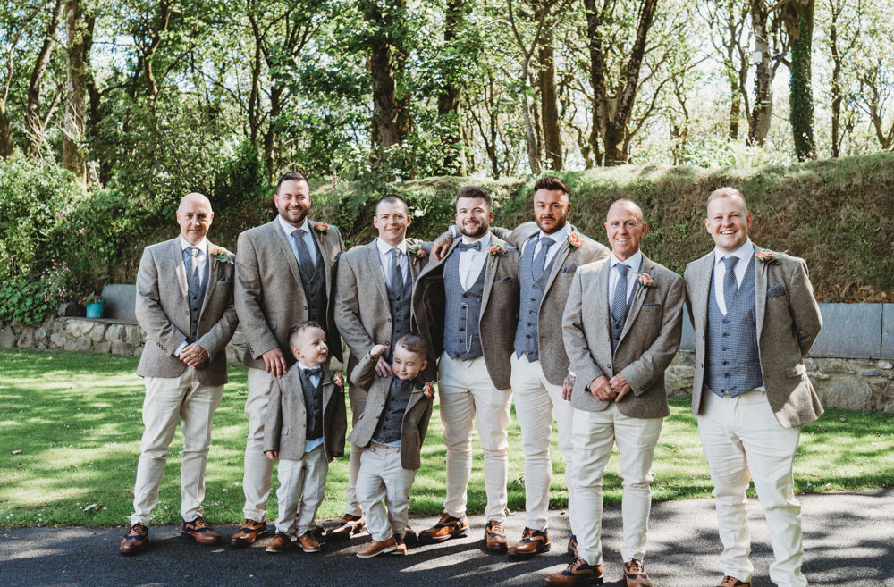 Groom Suit Tweed Bow Tie Groomsmen Crug Glas Country House Wedding Simon Murray Images