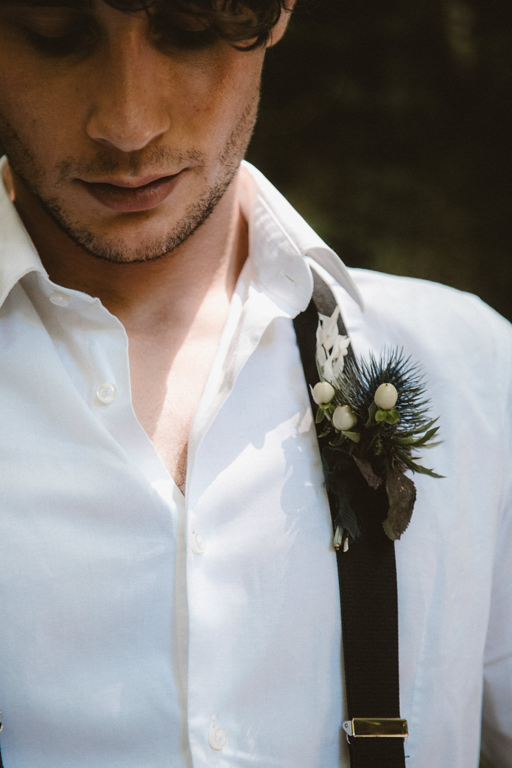Groom Braces Thistle Buttonhole Ethereal Candlelit Wedding Ideas Ortica Wedding