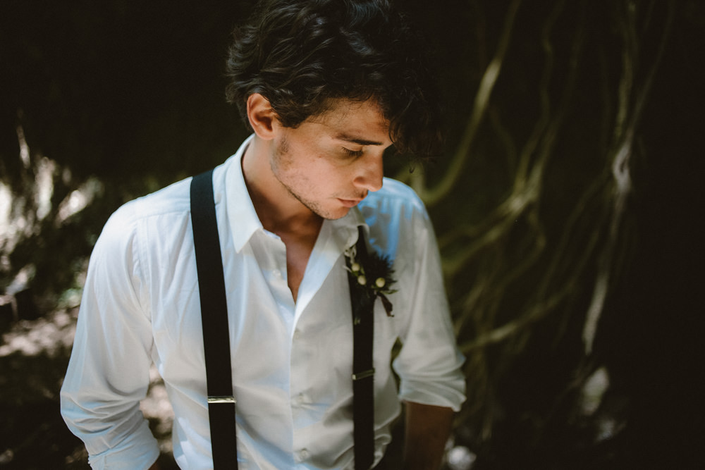 Groom Braces Thistle Buttonhole Ethereal Candlelit Wedding Ideas Ortica Wedding